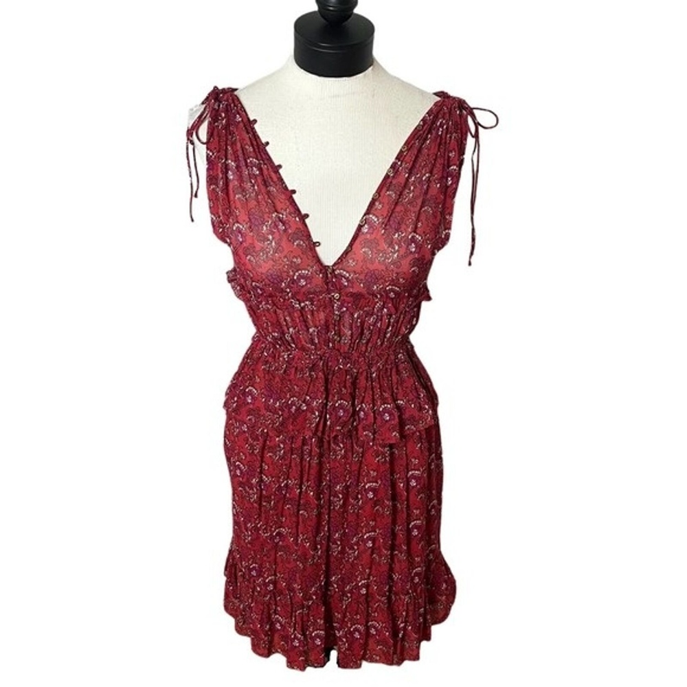Ulla Johnson Dress Red Floral Noelle Ruffle Silk Dress‎ Size 0